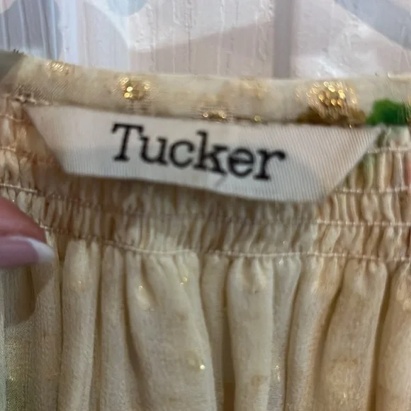 Tucker Women's Gold Floral Silk Metallic Blouse Size Small - Picture 8 of 10